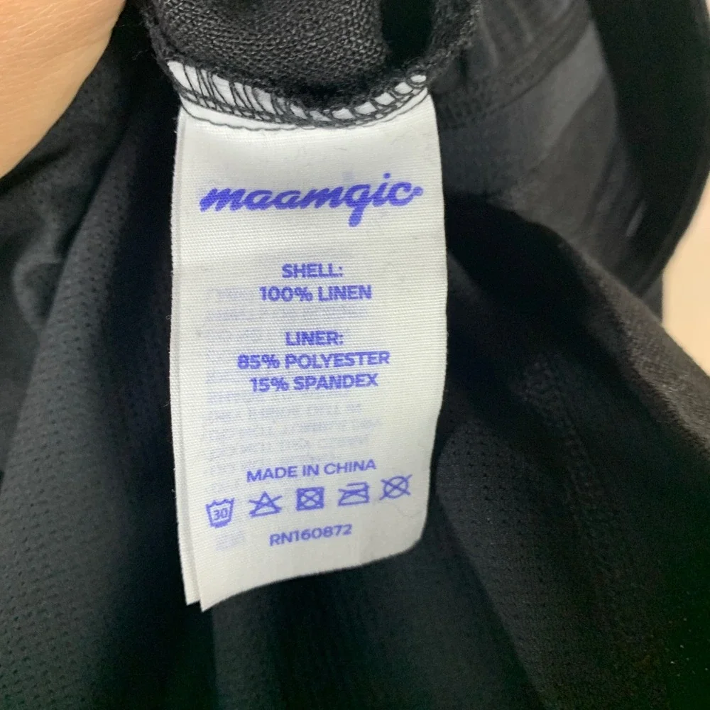 Maamgic Linen Pants Mens XL Black Relaxed Drawstring Lined Trousers Straight Leg
